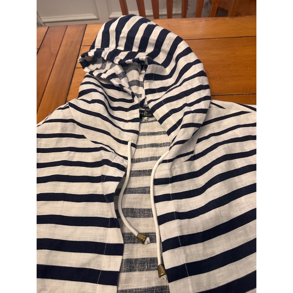 Charlie B Womens 100% Linen Striped Hooded Open Front Cardigan Navy White P/S - Picture 5 of 9